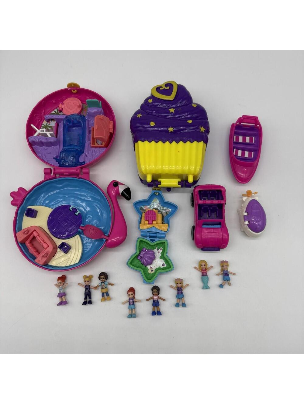 Lot of Polly Pocket Compacts Cupcake Flamingo Etc.